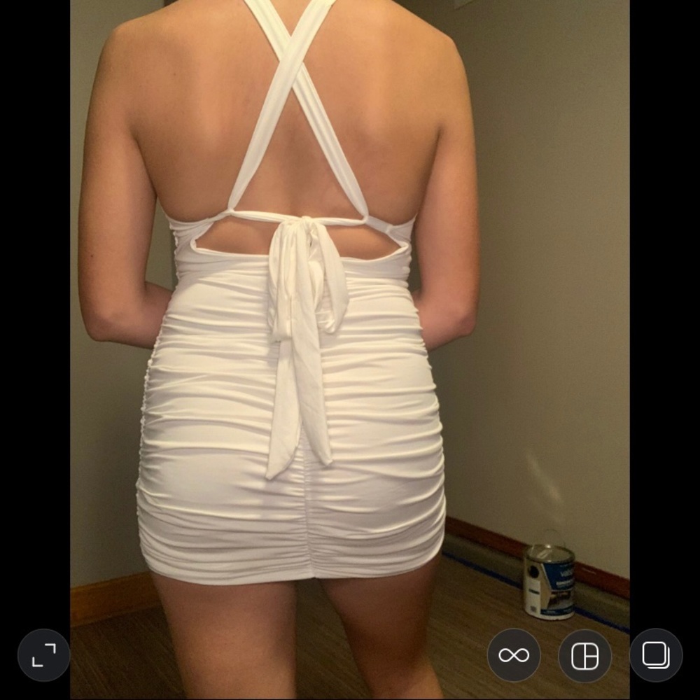 White Ruched Dress - Picture 2 of 6